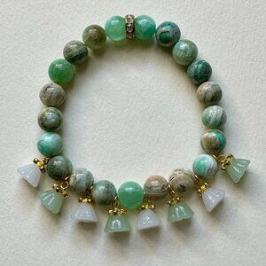 Green Tree Agate  & Jade Healing One of a Kind Stretch Bracelet Size 7.5"